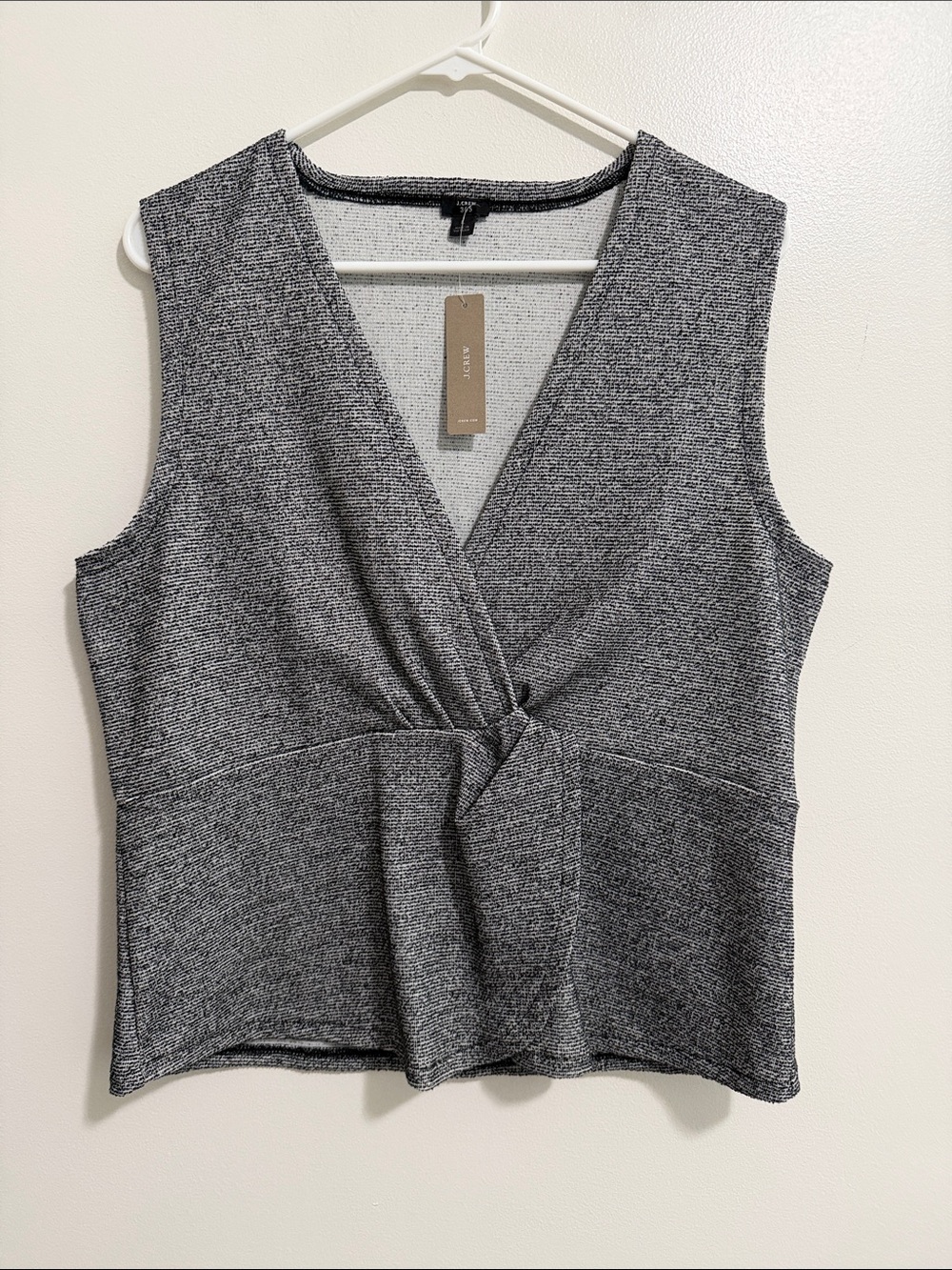 NWT J. Crew 365 Black White Boucle Peplum Style Tank Top Womens XL